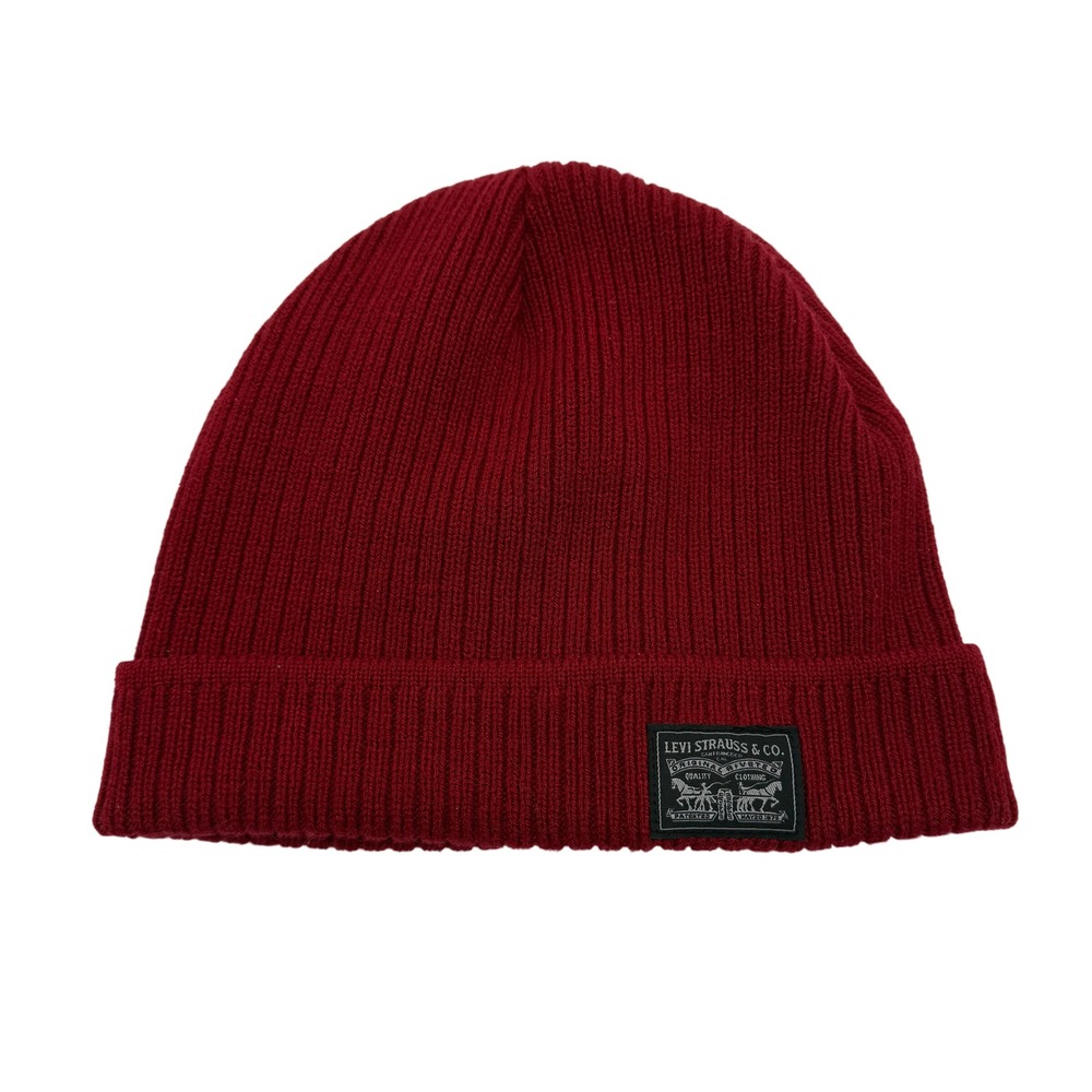 Levi's Beanie Mens Ruby Red OSFA Fleece Lined Winter Hat Outdoors Active